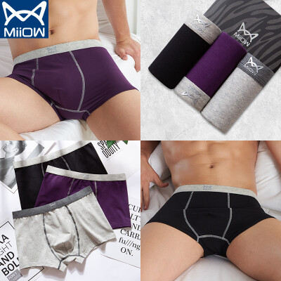 

Cat MiiOW Mens Underwear Mens Boxer Stretch Cotton Mid-rise Mens Shorts Head Contrast Color Ming Ten Mens Underwear 3 Pieces Black Gray Purple 175100