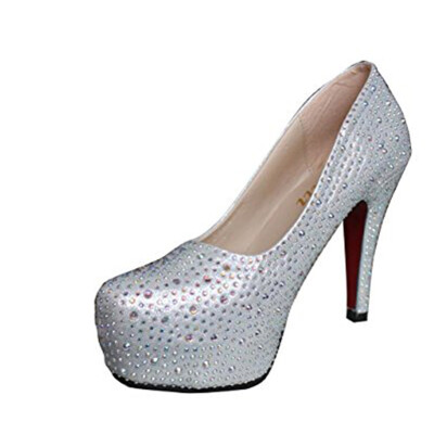 

Women Glitter Rhinestones Studded Pumps Platform Wedge high heel Shoes Silver