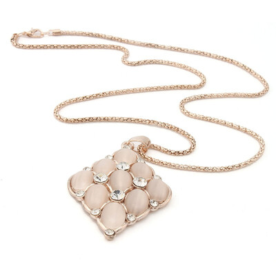 

Fashion Ladys Sweater Chain Rhinestone Acrylic Necklace Alloy Opal Pendant