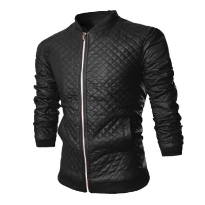

Zogaa New Men's Leather Clothing Stand Collar Slim Pure Color