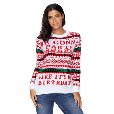 

PREISEI Autumn Winter Charismas Sweaters Letter Print O-Neck Long Sleeve Pullover Women Knitted Sweater PR27777