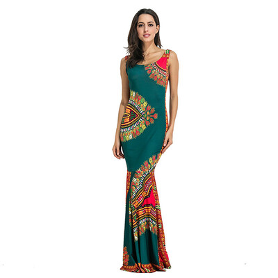 

PREISEI Summer Women Sexy Elegant Long Print Maxi Dresses O-Neck Sleeveless Floor-Length Bohemian Party Dress Vestido PR7126