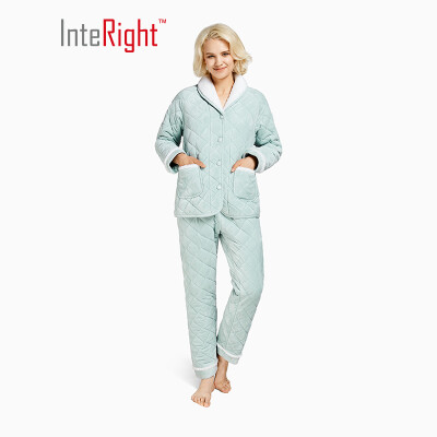 

INTERIGHT home service ladies babe velvet quilted padded warm home service suit light green