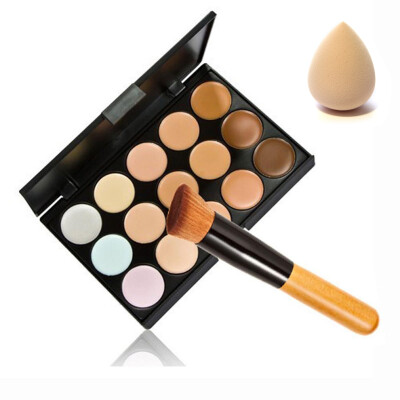 

15 Color Contour Face Makeup Concealer Palette Sponge Puff Powder Brush Set multi-Color