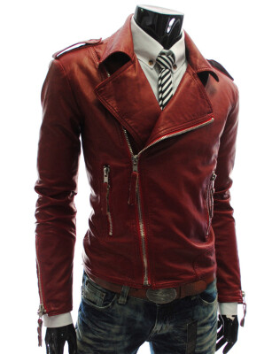 

Fashion Men Faux Leather Biker Jacket Coat Motorcycle lapel Slim fit Outwear