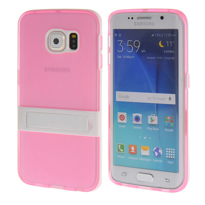 

MOONCASE Galsxy S6 Edge случай Желе Цвет силиконовый гель ТПУ Тонкий с подставкой обложка чехол розовый
