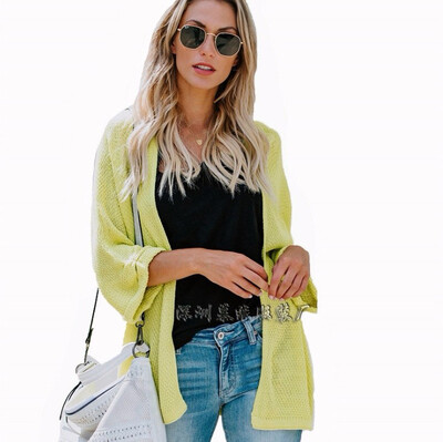 

Women Casual Tops Solid Color Loose Knit Sweater Coat Ladies Autumn&Winter Warm Long Coat Cardigan Femme Knitted Sweater Coat
