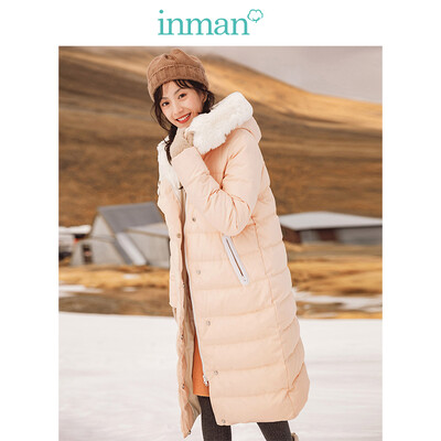 

INMAN 2018 winter new hooded fur collar fresh literary warm long down jacket female 1884121002 champagne