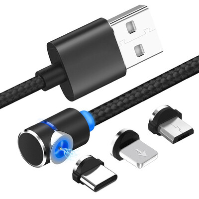 

Magnetic USB Cable Fast Charge Bend 360° Rotary 3 in 1 Braided LED Indicator Pure Copper Core for iPhone Samsung HTC LG Nexus