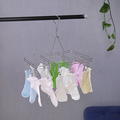 

Green source hanger reinforcement stainless steel round drying rack clothespin windproof hook drying rack square 20 clip Z-2103
