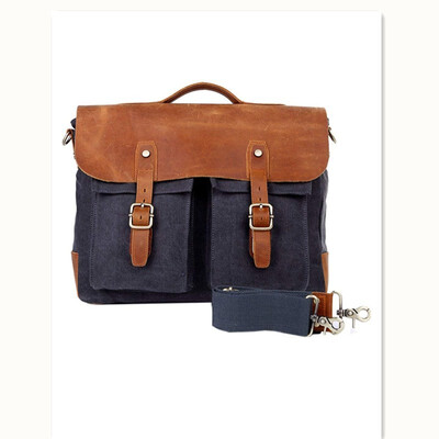 

Retro Crazy Horse Leather Canvas Mens Leather Crossbody Messenger