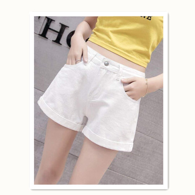 

2018 fashion models Cuffed shorts ladies short jeans summer thin female high waist wide leg pants