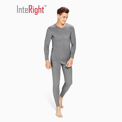 

INTERIGHT Qiuyi Qiuku 50S long-staple cotton spandex comfortable warm male V-neck suit ingenuity to create Jingshu cotton craft gray XL