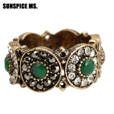 

New Turkish Flower Retro Vintage Rings Antique Gold Color Ethnic Crystal Hollow Out Royal Wedding Ring Jewelry Anillos Mujer