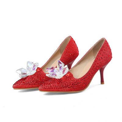 

IDIFU Sexy Rhinestone Pointed Toe Pump - Flowers Low Cut - Slip on Stiletto High Heels Wedding Shoes