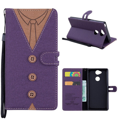 

MOONCASE Sony Xperia XA2 stitching embossed mens leather case - purple