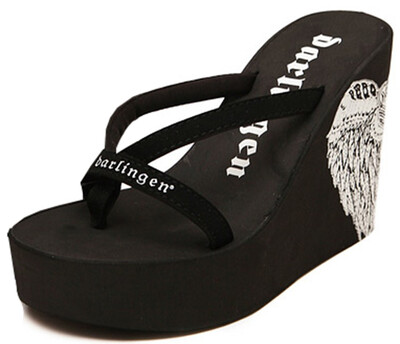 

IDIFU Womens Trendy Printed High Heels Wedge Platform Flip Flops Sandy Thong Sandals