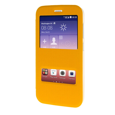 

MOONCASE Side Flip Hard board Slim Leather Bracket Window Case Cover for Huawei Ascend Y625 Yellow