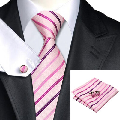 

2016 New Hot selling Vogue Men Silk Striped Tie Set High Quality 100% Silk Necktie Handkerchief Cufflink Set for Formal Wedding