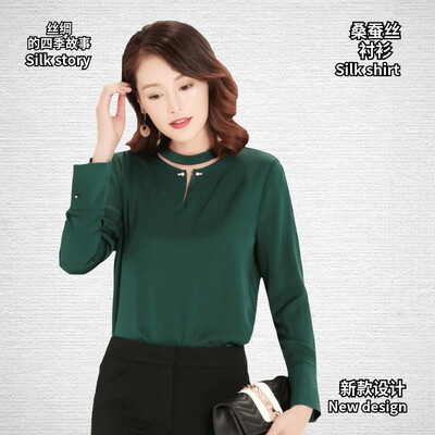 

Silk shirt 2018 autumn new fashion heavy silk silk slim slimming large size business casual spring ladies shirt