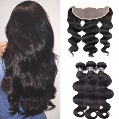 

Star Show Brazilian Virgin Hair Bundles with 13x4 Frontal 3 Bundles Body Wave Human Hair with Lace Closure Soft&Bouncy