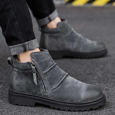 

British middle to help color youth wild casual high mens boots tooling shoes mens winter England high to help leather Martin boo