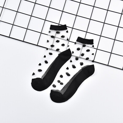 

LIONZONE Newly Women Korean Fashion Lace Ruffle Crystal Silk Ankle Sock Glass Black Sexy Thin Transparent Socks Wholesale