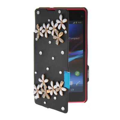 

MOONCASE Rhinestone Crystal Ultre Slim Leather Side Flip Wallet Shell Back ЧЕХОЛ ДЛЯ Sony Xperia Z1 Compact (Mini) Black