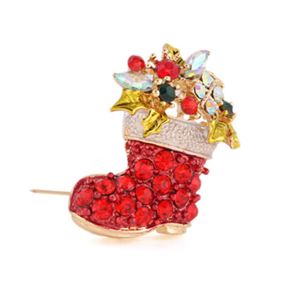 

Multi-Colored Crystal Christmas Tree Boot Santa Brooch Pins Christmas Gift