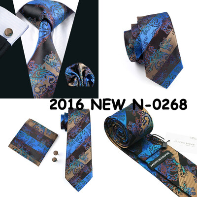 

2016 New Style Vogue Men Silk Tie Handkerchief Cufflinks Set High Quality Necktie 2016 New Year Promotion