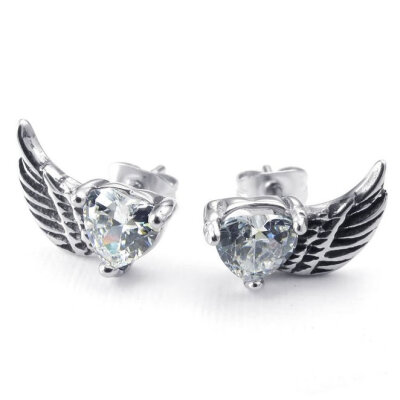 

Hpolw Mens Womens Cubic Zirconia Stainless Steel Angel Wing Stud Earrings Set, Silver