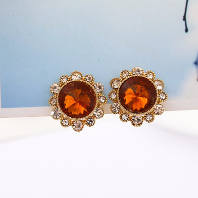 

Women Crystal Clip Earrings for Women Round Silver Earrings with Stones Ear Clip Earrings without Piercing