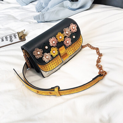 

FASHION WOMAN HOLLOW OUT PEARL RIVETS BRONZE CLOSURE SHOULDER CROSS BODY HAND BAG CLUTCH