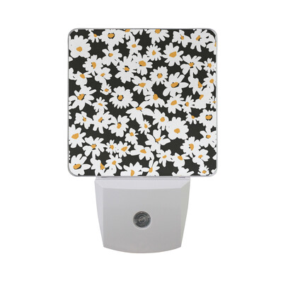 

ALAZA LED Night Light With Smart Dusk To Dawn SensorDaisy Black Background Flowers Plug In Night Light