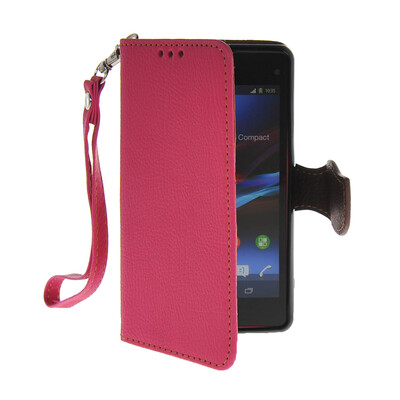 

MOONCASE Лич кожи Кожа держатель карты бумажник чехол с Kickstand чехол для Sony Xperia Z1 Compact (Mini ) ярко-розовый
