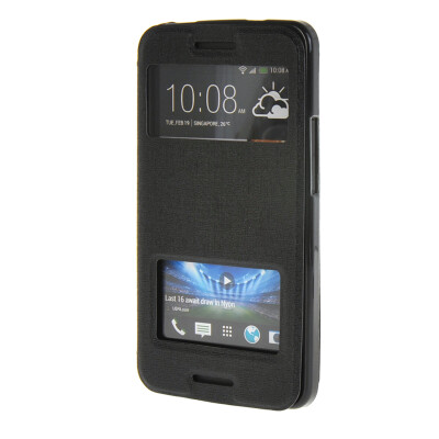 

MOONCASE Side Flip Hard board Slim Leather Bracket Window Case Cover for HTC One M7 Black