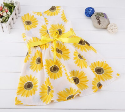 

Kids Children Girls Wear Sleeveless Cute Sunflower Printed Party Dress