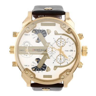 

Новые Мужская Dual Time зон движения кожаный ремешок кварцевые аналоговые наручные часы