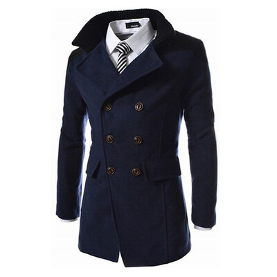 

CT&HF Men Fashion Leisure Contracted Temperament Coat Winter Elegant Woollen Thickening Pure Color Coat Long Sleeve Lapels Medium Length Coat For Men
