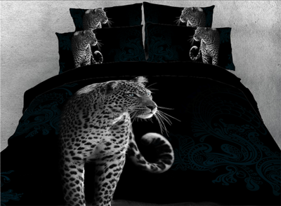 

3D Standing Tiger Printed Cotton 4-Piece Black Bedding Sets