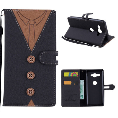 

MOONCASE Sony Xperia XZ2 Compact stitching embossed mens leather case - black