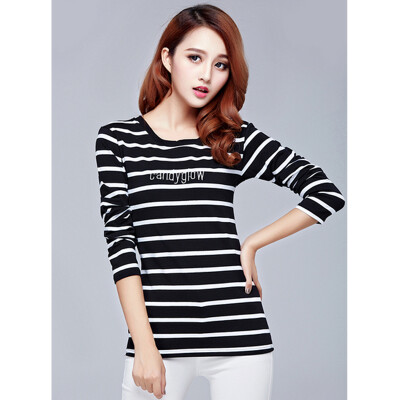 

Slim plus thick velvet Korean version bottoming shirt striped long-sleeved T-shirt blouses
