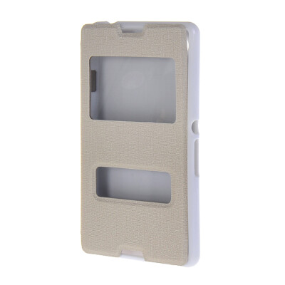 

MOONCASE Side Flip Hard board Slim Leather Bracket Window Case Cover for Sony Xperia E3 White