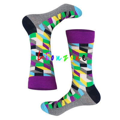 

LIONZONE Thickening Warm Winter Cotton Socks Men Unisex Coloured Rhombus lattices Leisure Trend Crew Socks Funny Lovers Gift