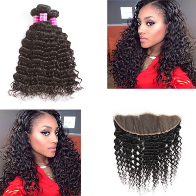 

Glary 8A Peruvian Deep Wave Virgin Hair 3 Bundles with Frontal Cheap 100 Human Hair 10-26 Peruvian Virgin Hair Free Shipping
