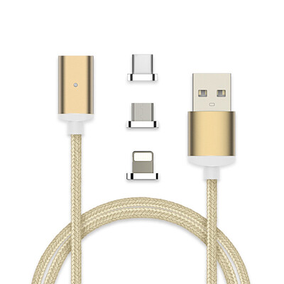 

Free Shipping 3in1 Magnetic Nylon Braided 1M 21A Cable Fast Charging Magnet Cables w Data Transfer micro USB 8Pins Type C