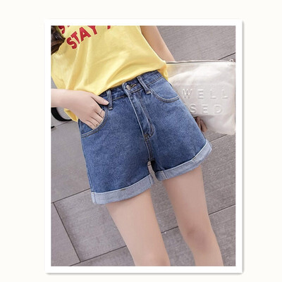 

Cuffed shorts ladies short jeans summer thin female high waist wide leg pants