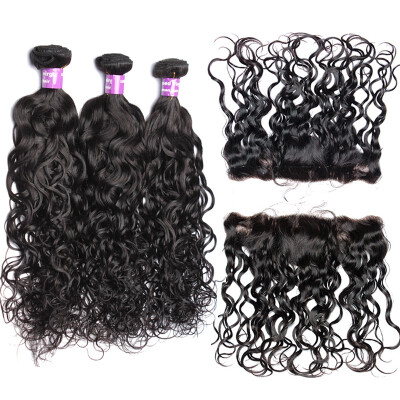 

Water Wave Bundles With 13x4 Frontal Closure 3 Brazilian Hair Weave Bundles With Closure 4 PiecesLot Remy Human Hair Dolago