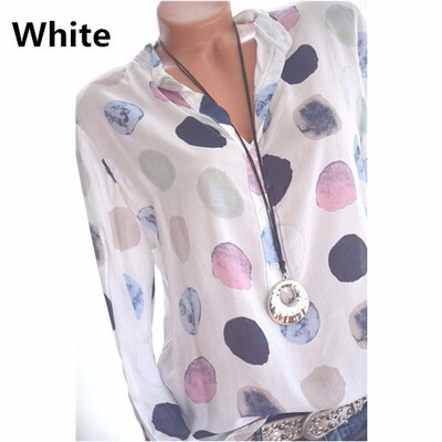 

Plus Size S 5XL New Women Fashion Polka Dots Print V-neck T-shirts Long Sleeve Shirt Ladies Casual Loose Tops
