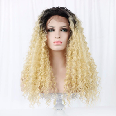 

24" Blonde Lace Front Wig Synthetic Hair Natural Hairline 340g Brown Black Lace Front Curly Wigs For Black Women